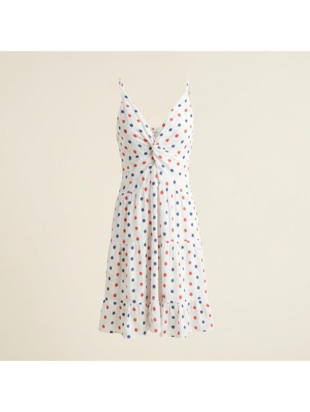 Jessica Simpson Front Twist Cotton Dress L Red White Blue Polka Dot Casual Mini